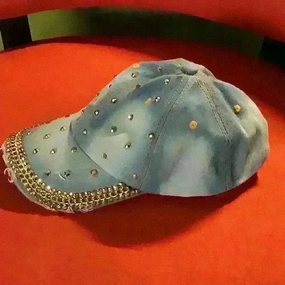 Bling Denim Cap with chain and studs - Picture 2 of 5
